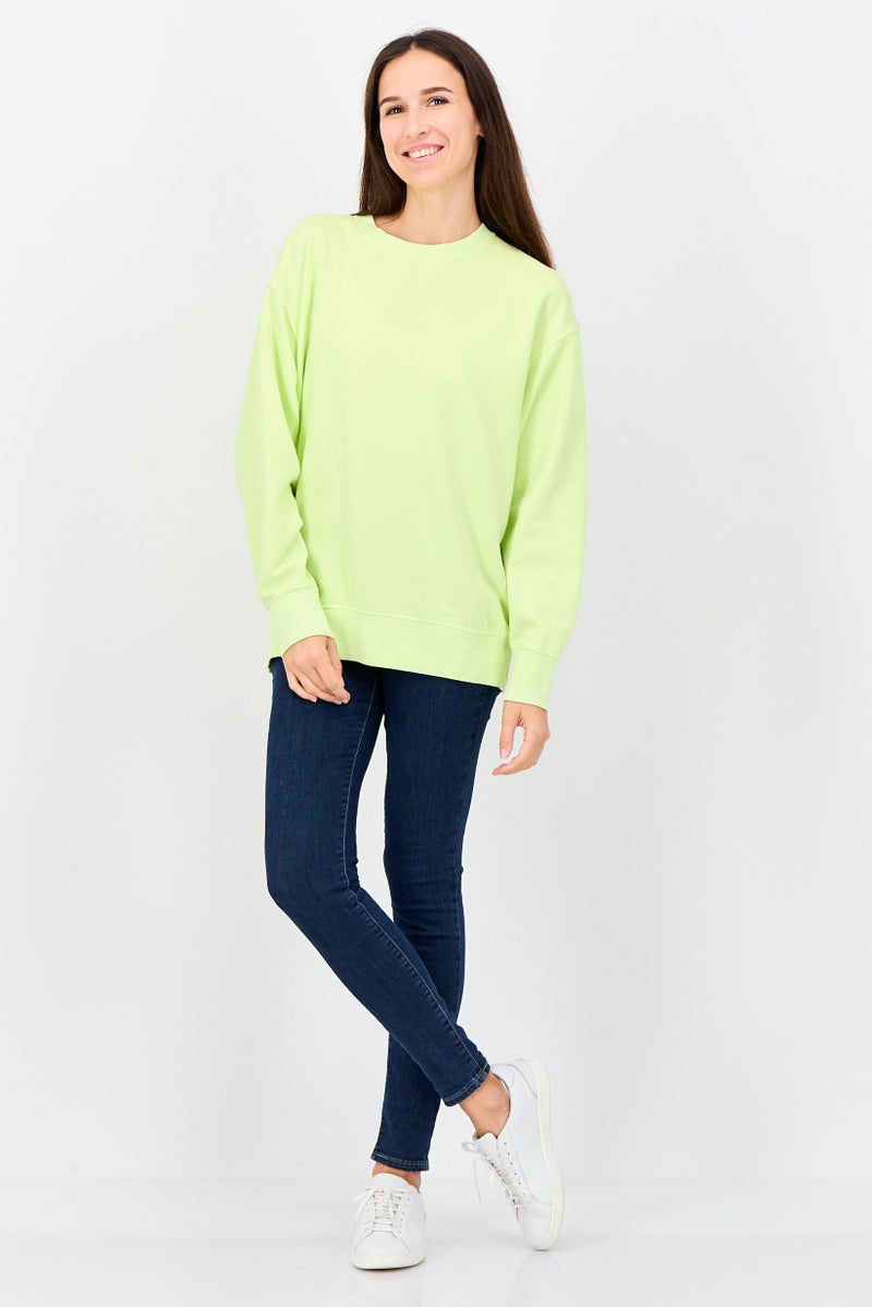 American Eagle Women Crew Neck Long Sleeve Plain Sweatshirts, Lime Green - Image 2